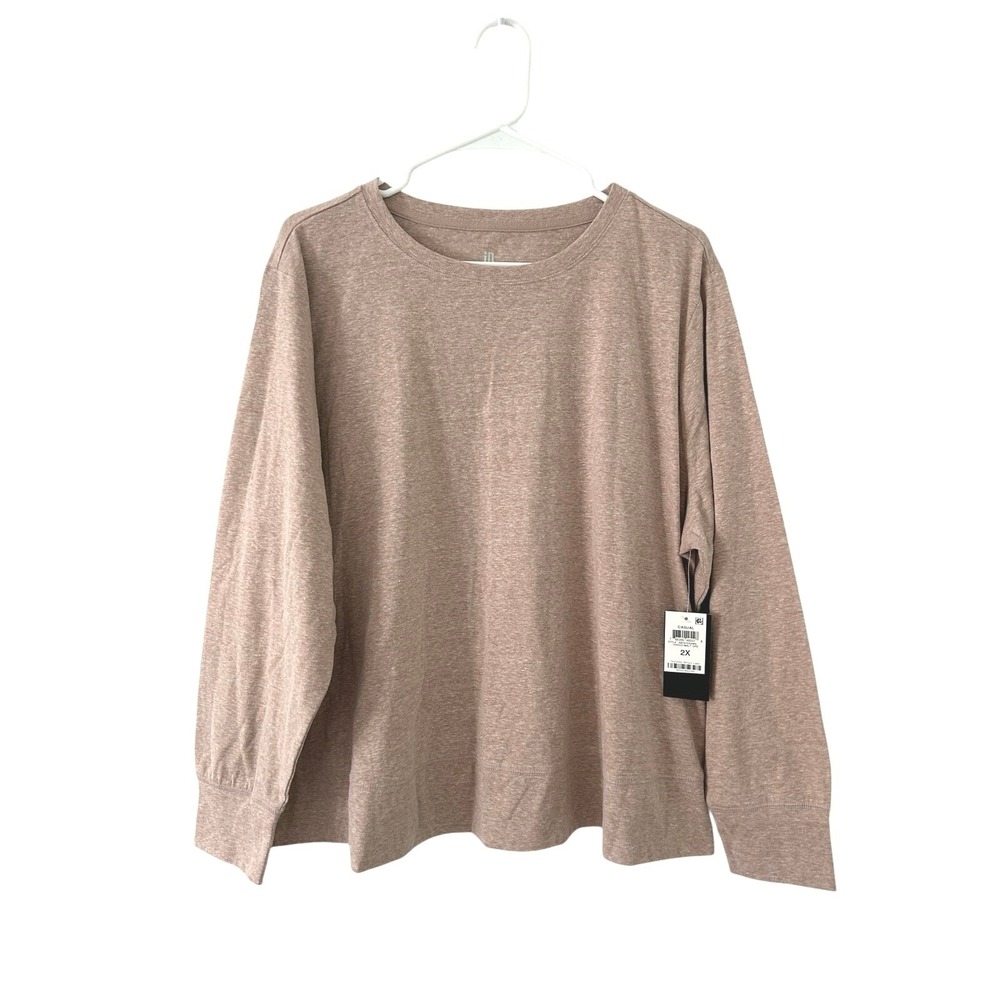 Ideology Women's Crew Neck Light Brown Long Sleeve Pullover Top 2X Plus New